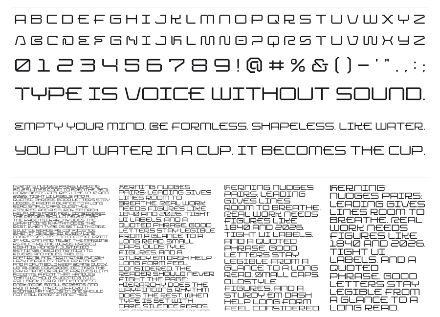 Venora specimen sheet