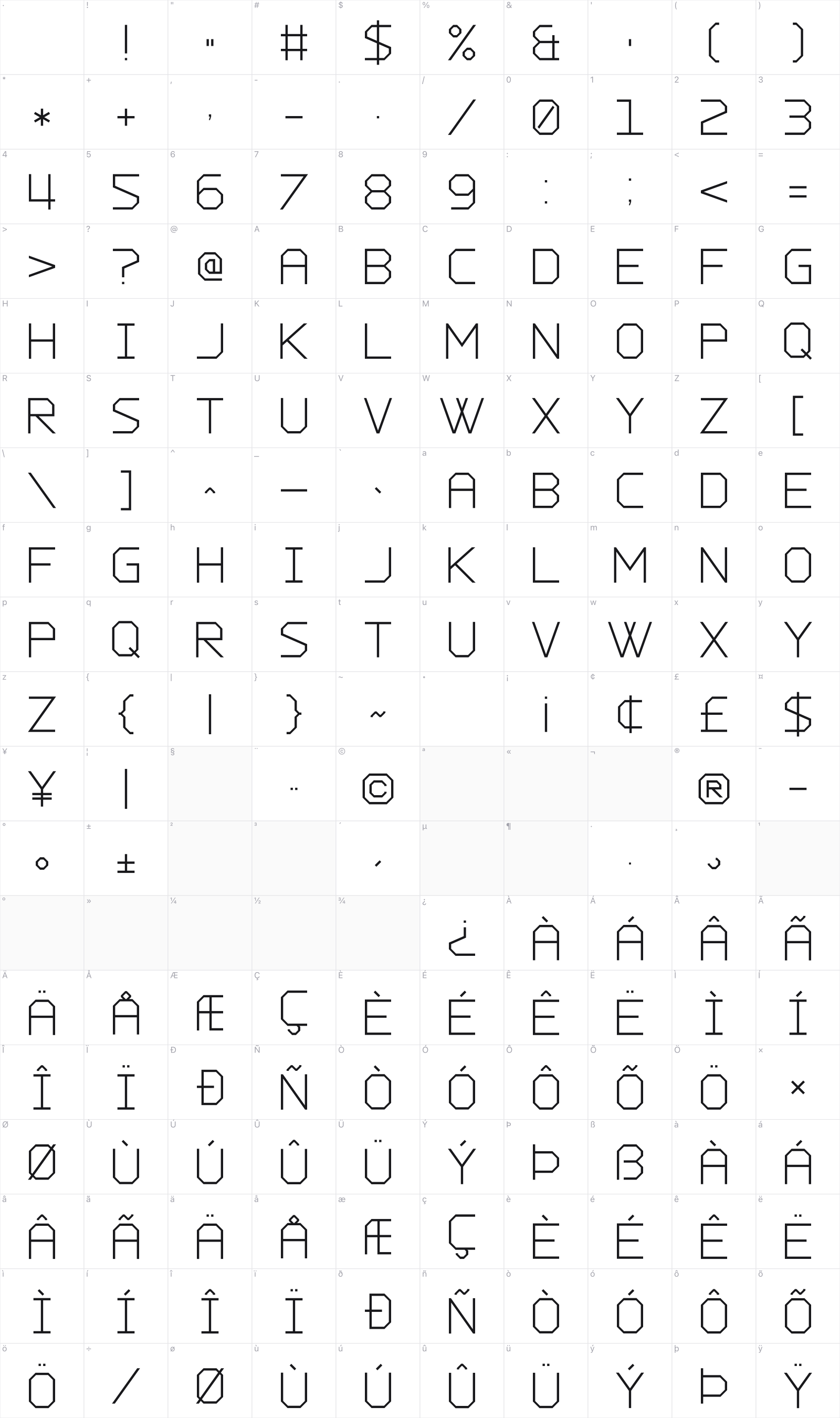 Charge Vector glyph table