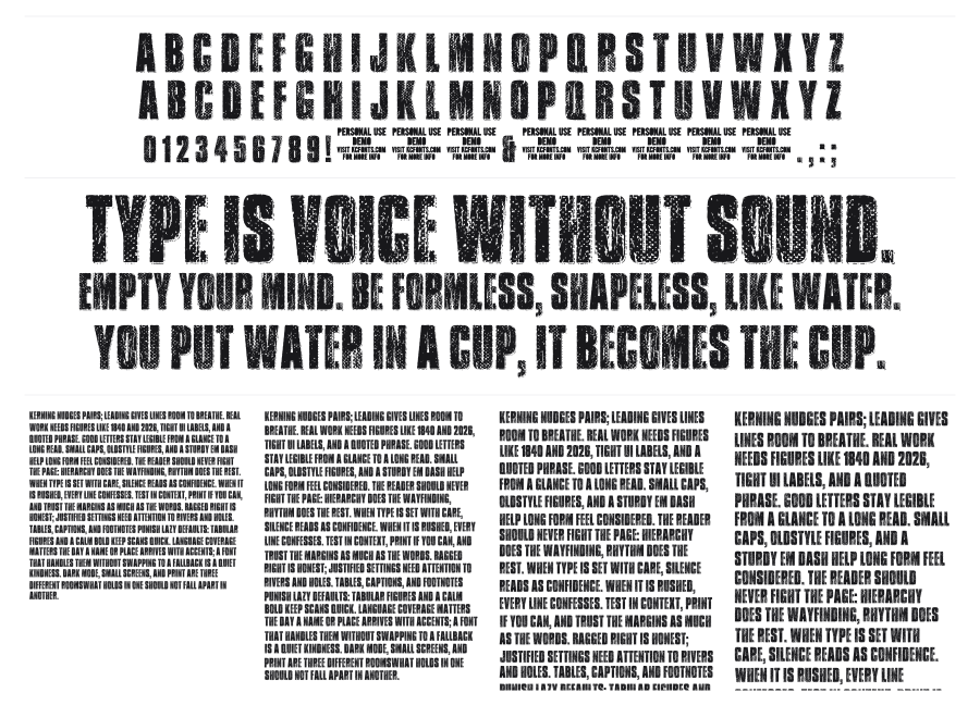 Transit Display specimen sheet