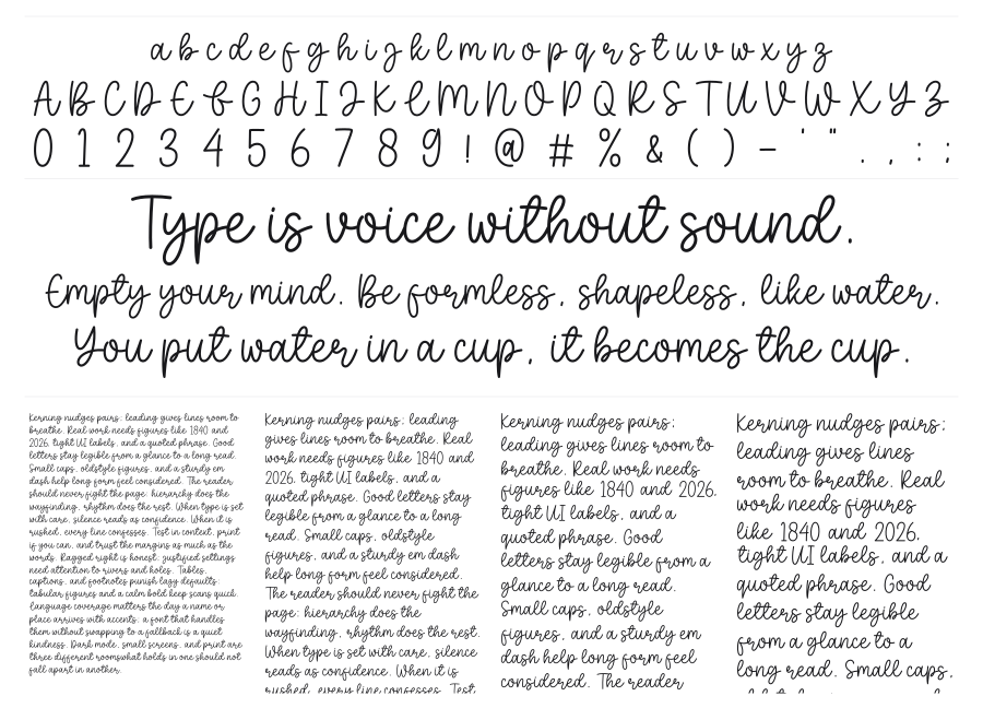 Baleno Handi specimen sheet