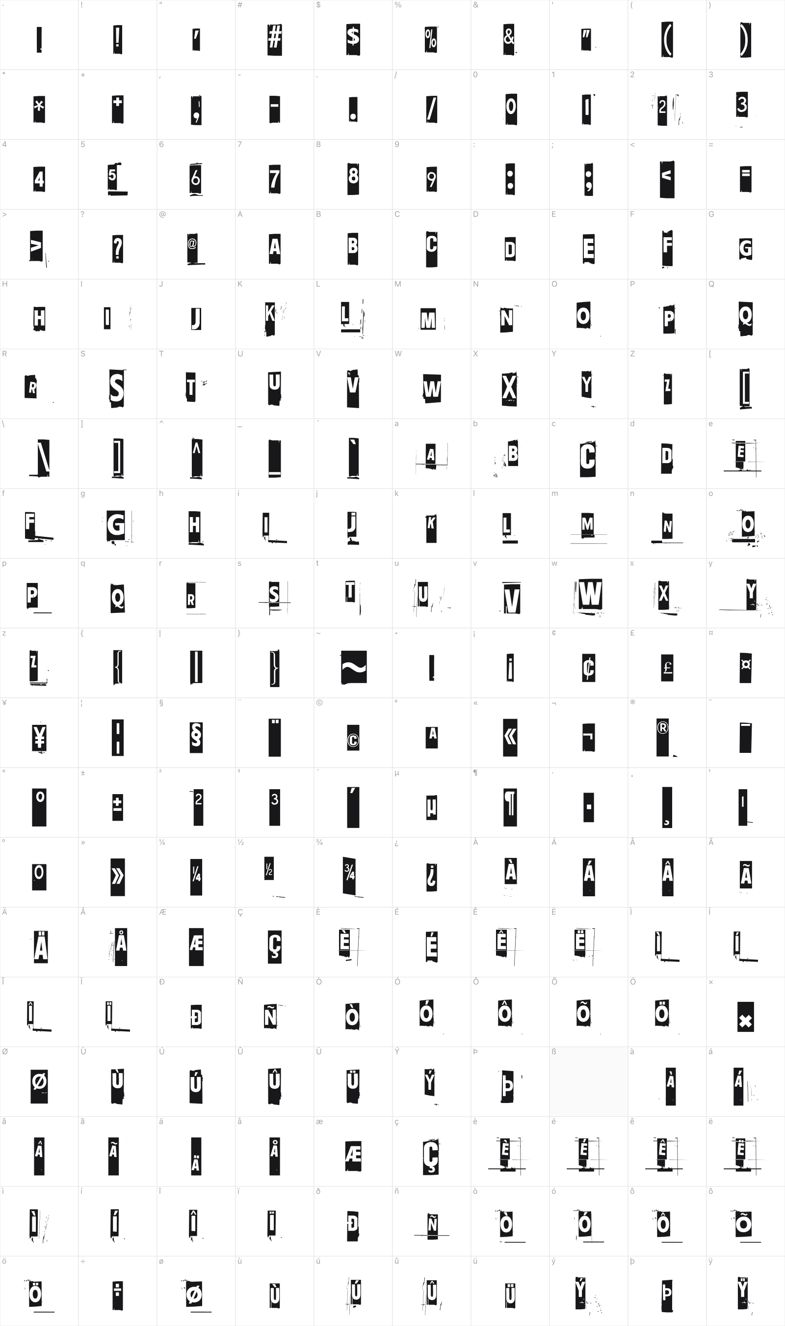 Ransom Blanco Zero glyph table