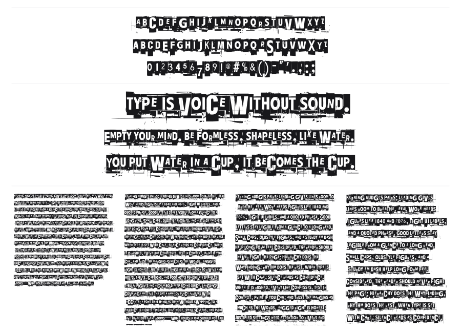 Ransom Blanco Zero specimen sheet