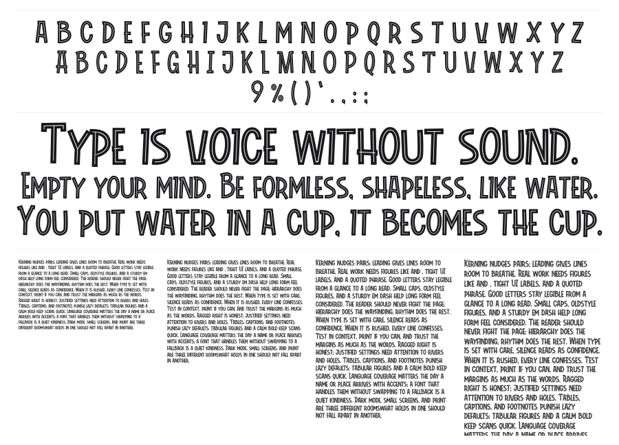 Roadkey Line specimen sheet