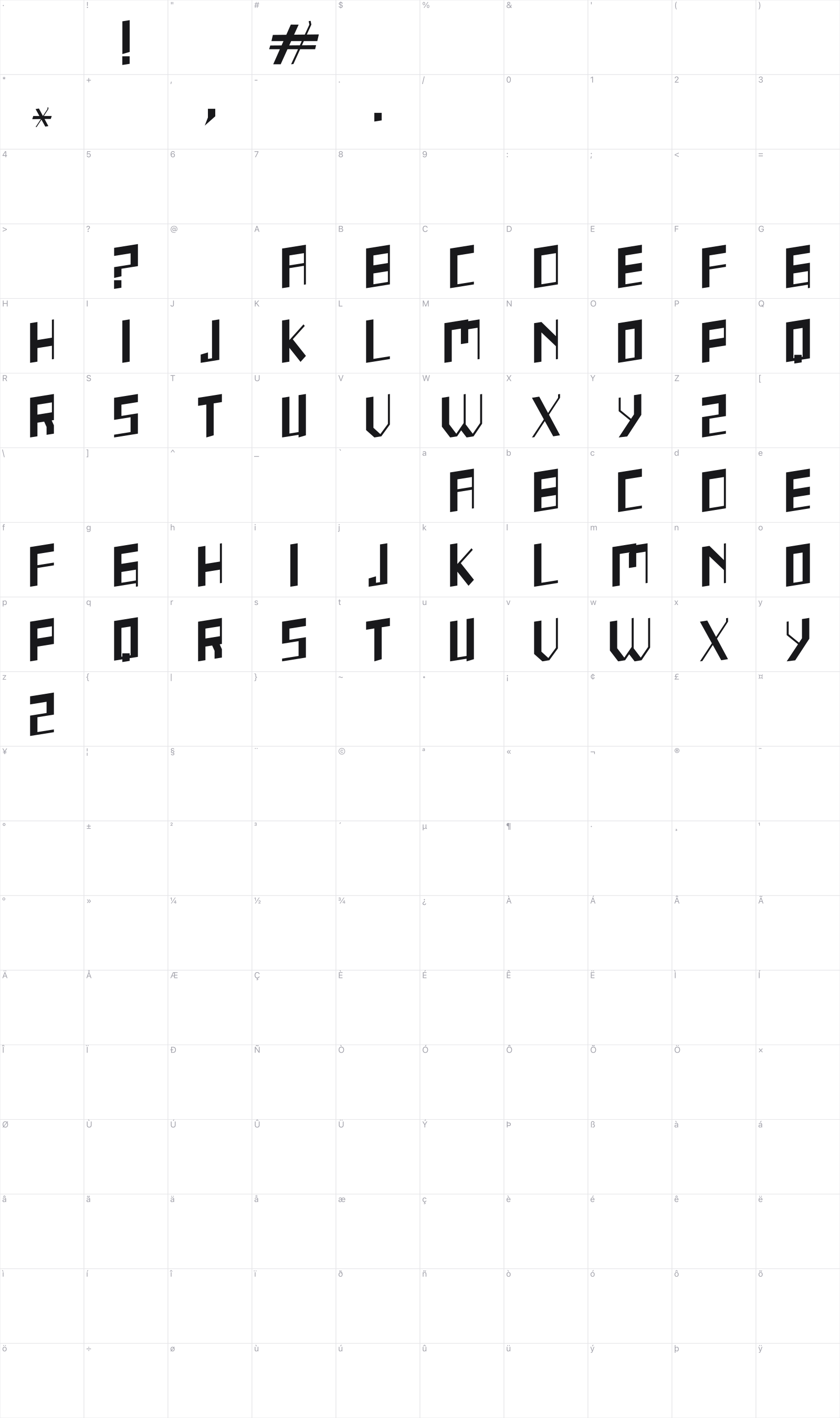 Squarei glyph table
