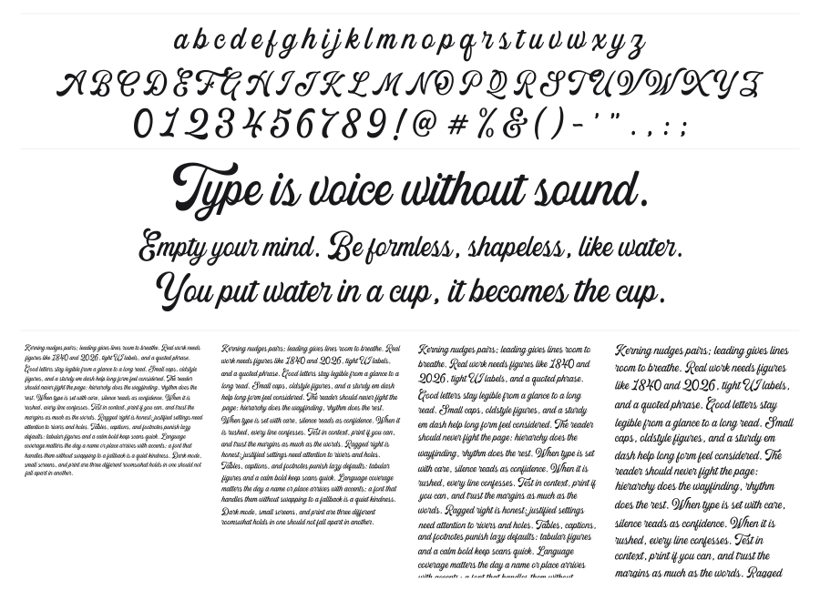 The Kogles Script specimen sheet