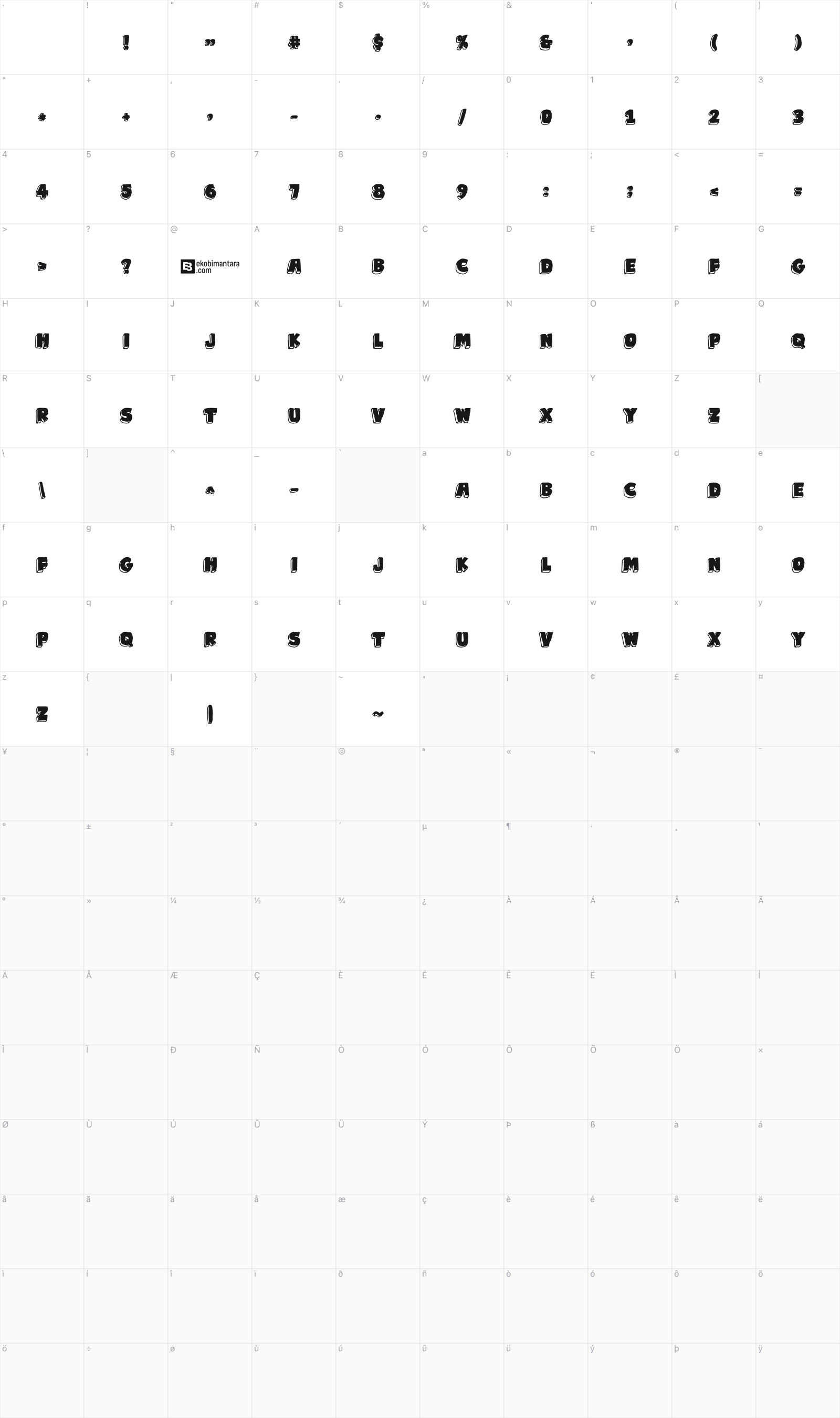 Playful Boxes glyph table