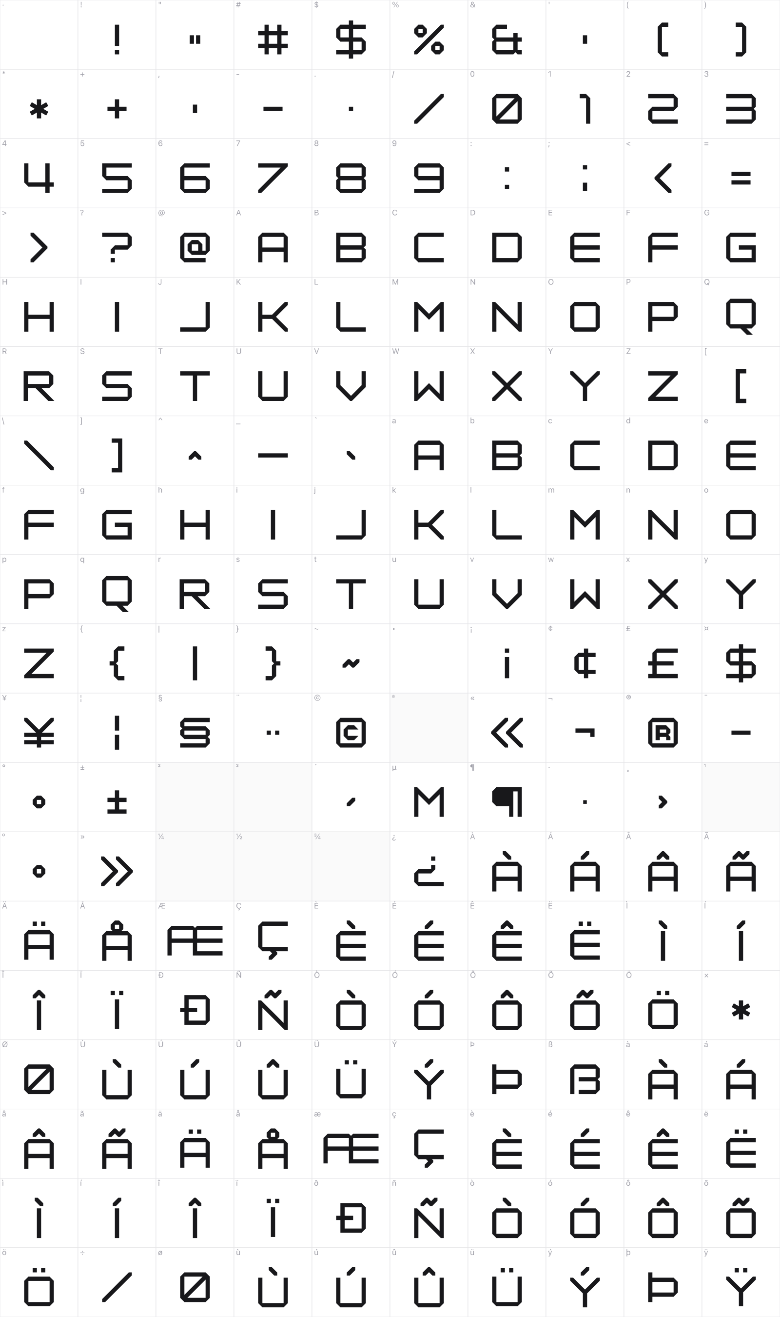 Despair Time glyph table