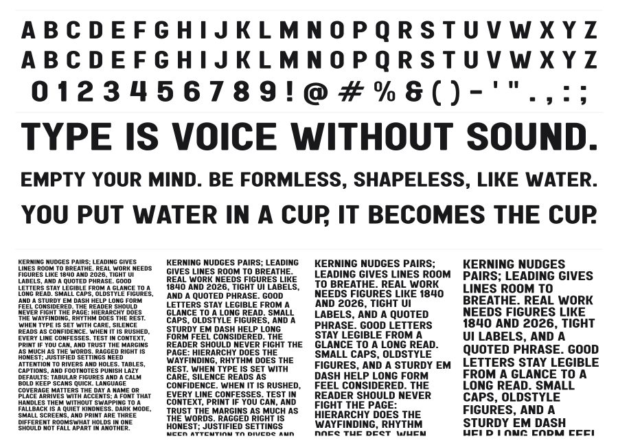 Esquadro specimen sheet
