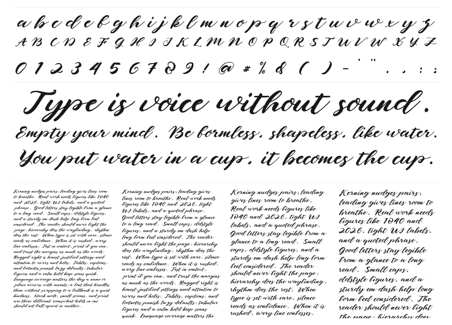 Naghita Brush specimen sheet