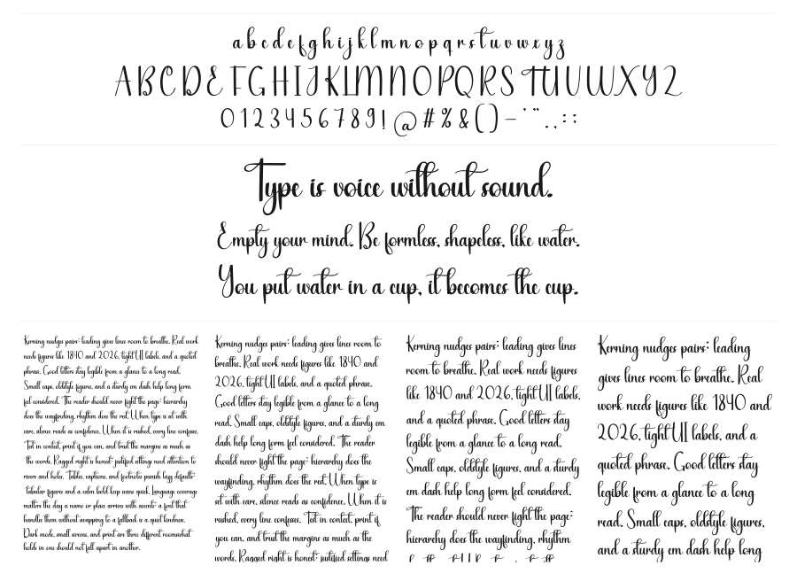 Afternoon specimen sheet