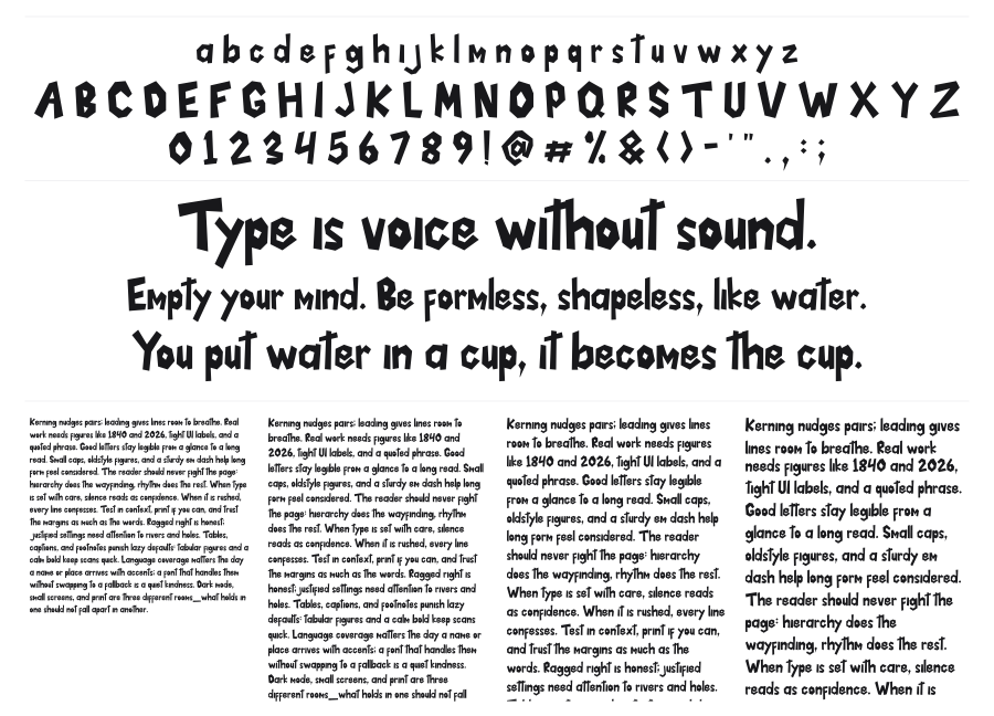 Vimland specimen sheet