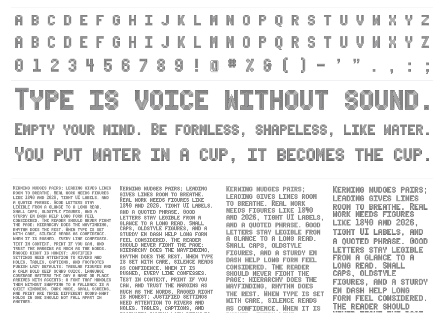 Bevel'sAdvocateMono specimen sheet