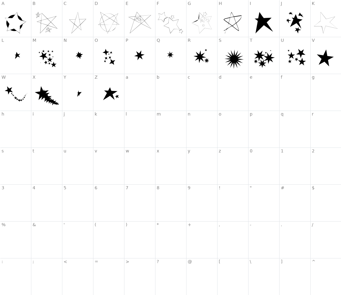 Character set for Freaking Stars