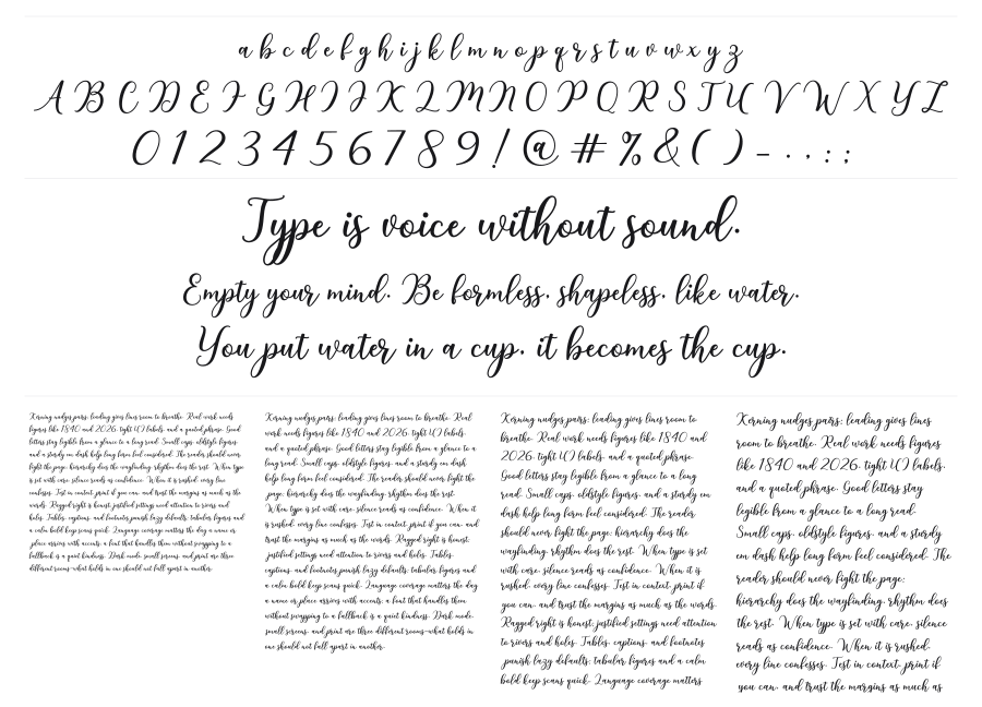 Niesha specimen sheet