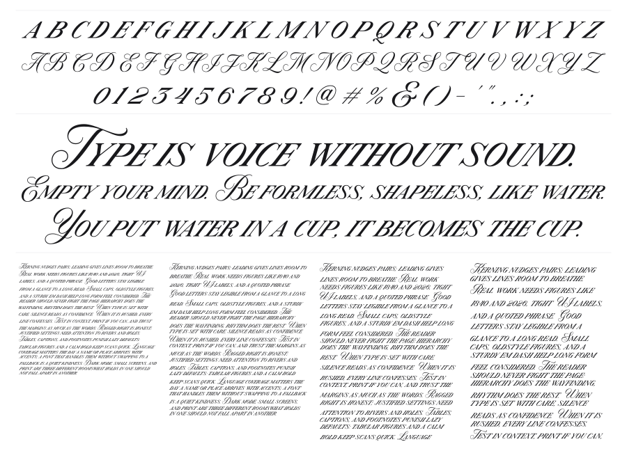 Modern Prestige specimen sheet