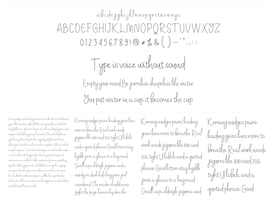 Kimberly Note specimen sheet