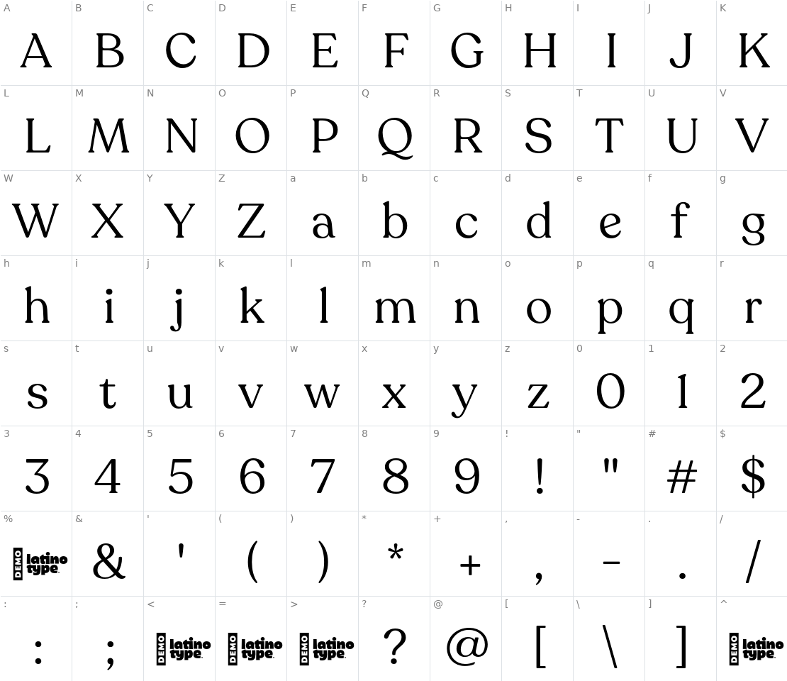 Character set for Recoleta