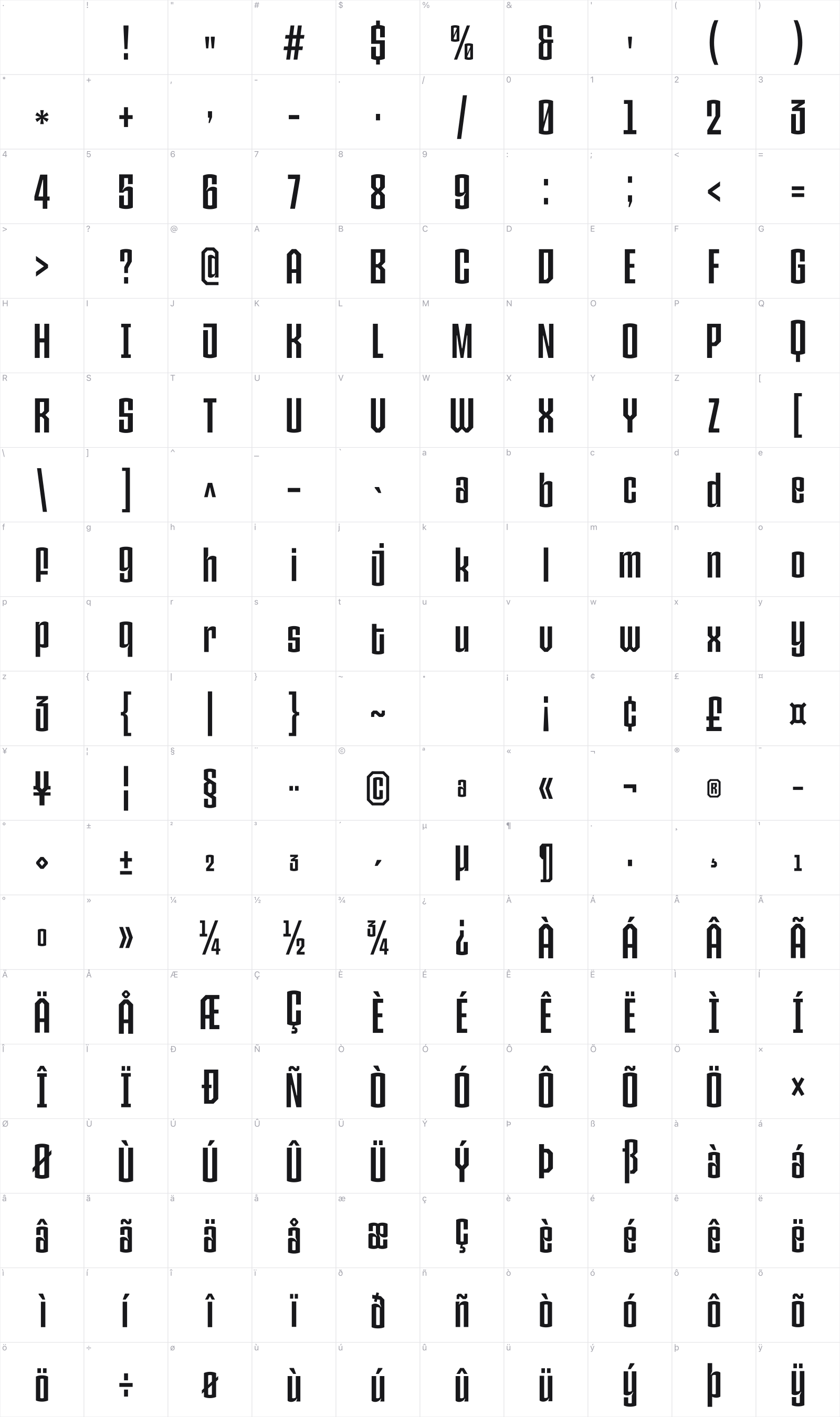 TT Carvist glyph table