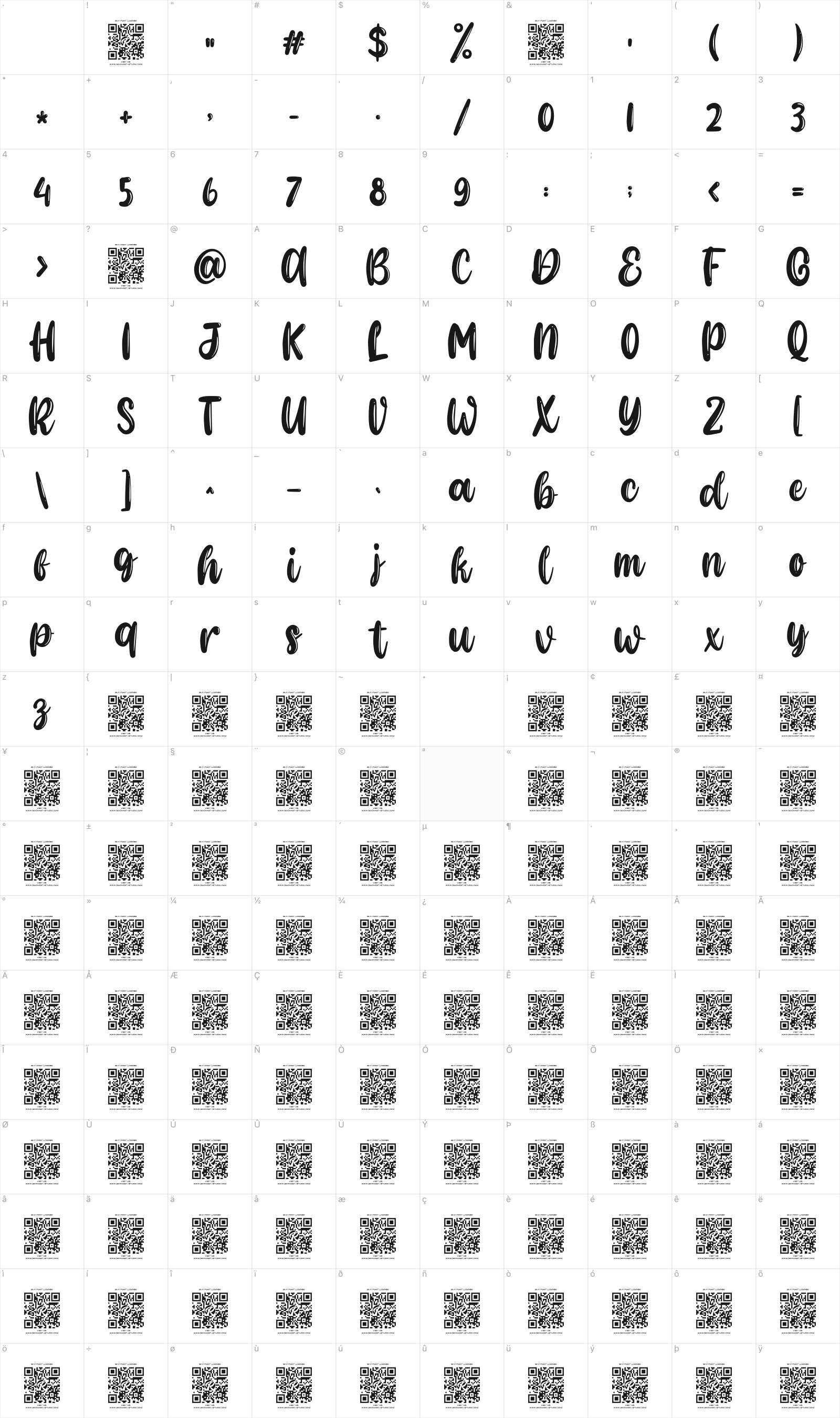 Bellish glyph table