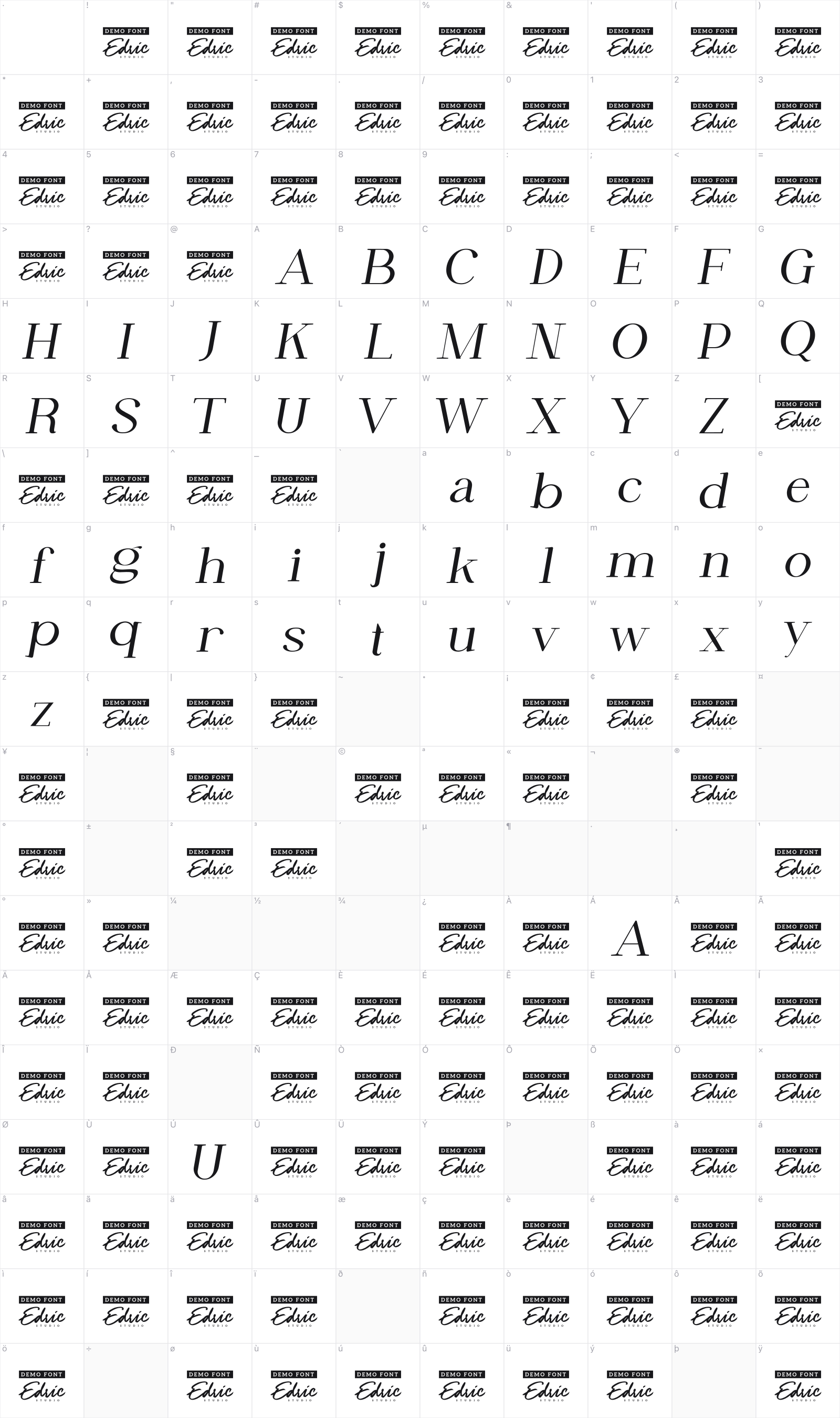 Lord Madame glyph table