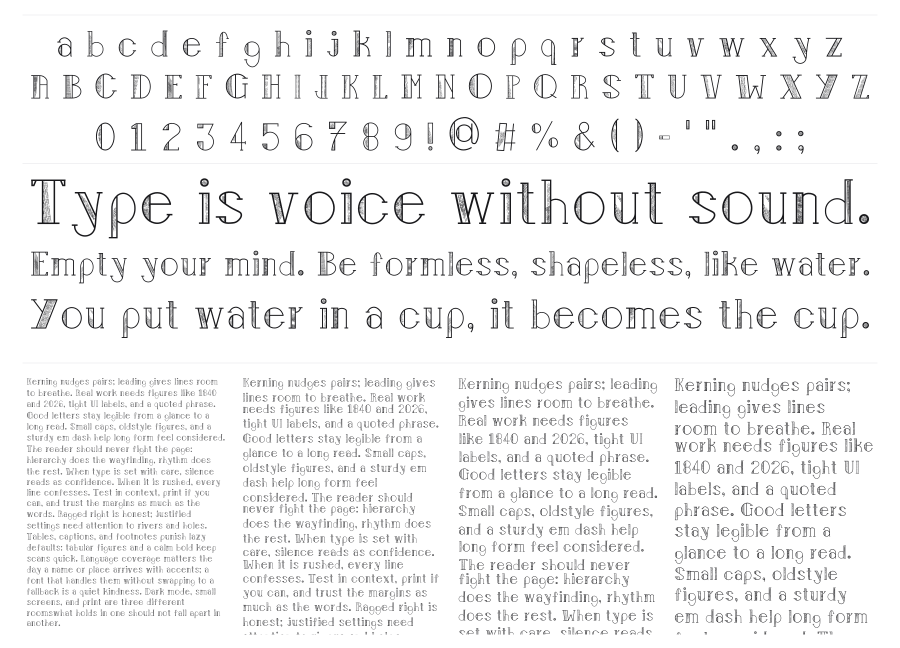 Nedele specimen sheet