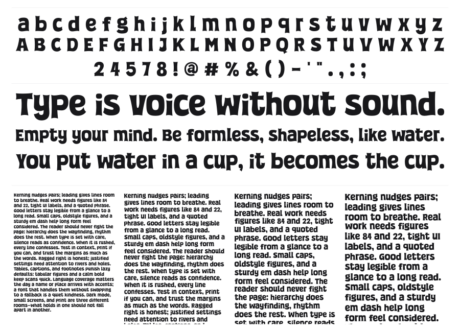 Super Positive specimen sheet