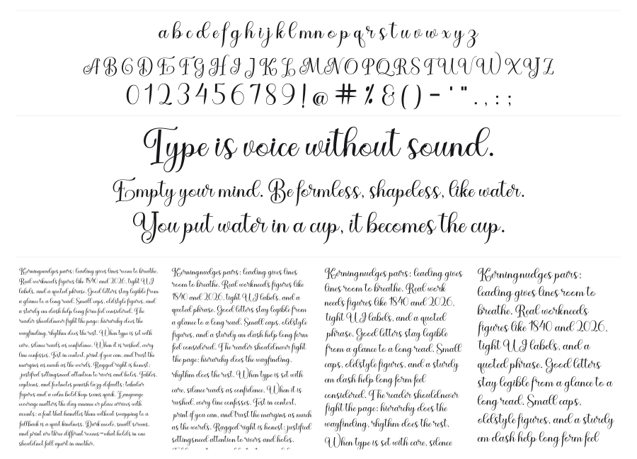 Baby Gentha Script specimen sheet