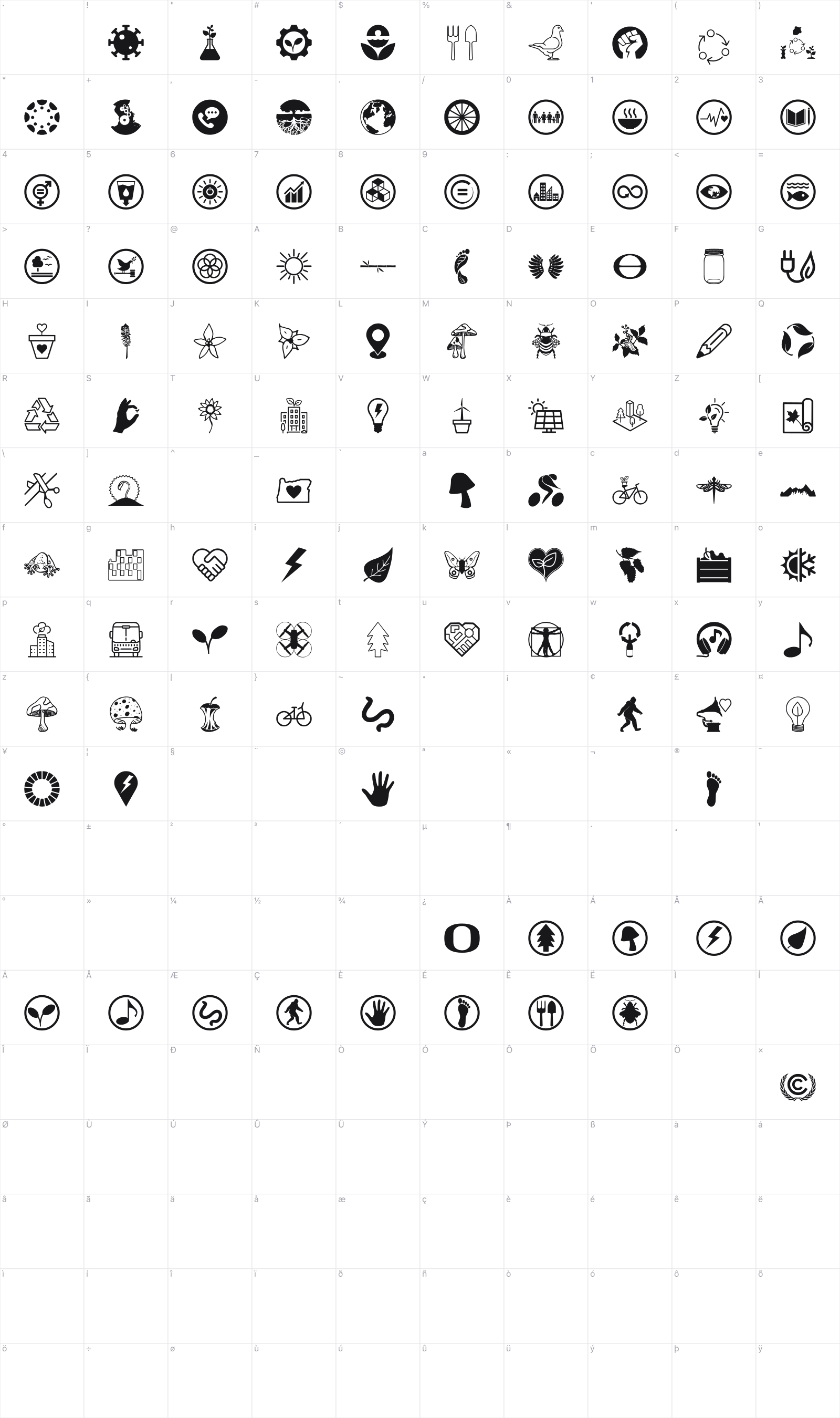 Urban Ecology glyph table