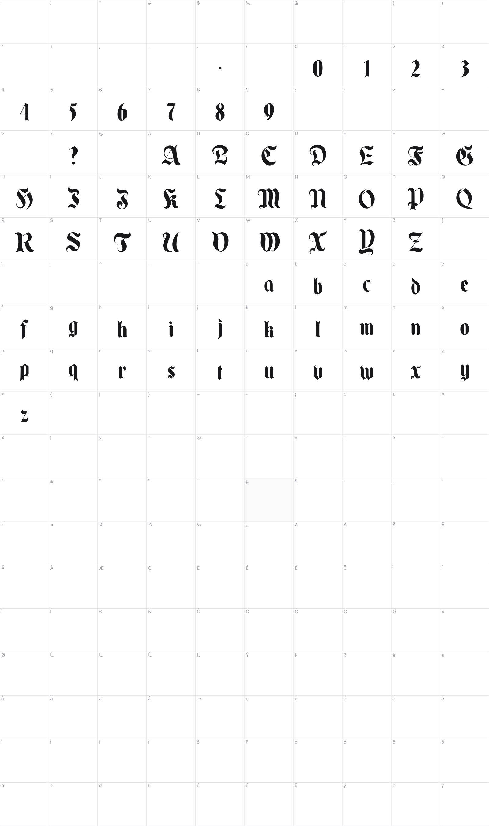 Enchanted Land DS glyph table