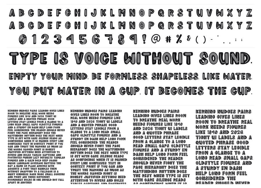 Rainboho specimen sheet