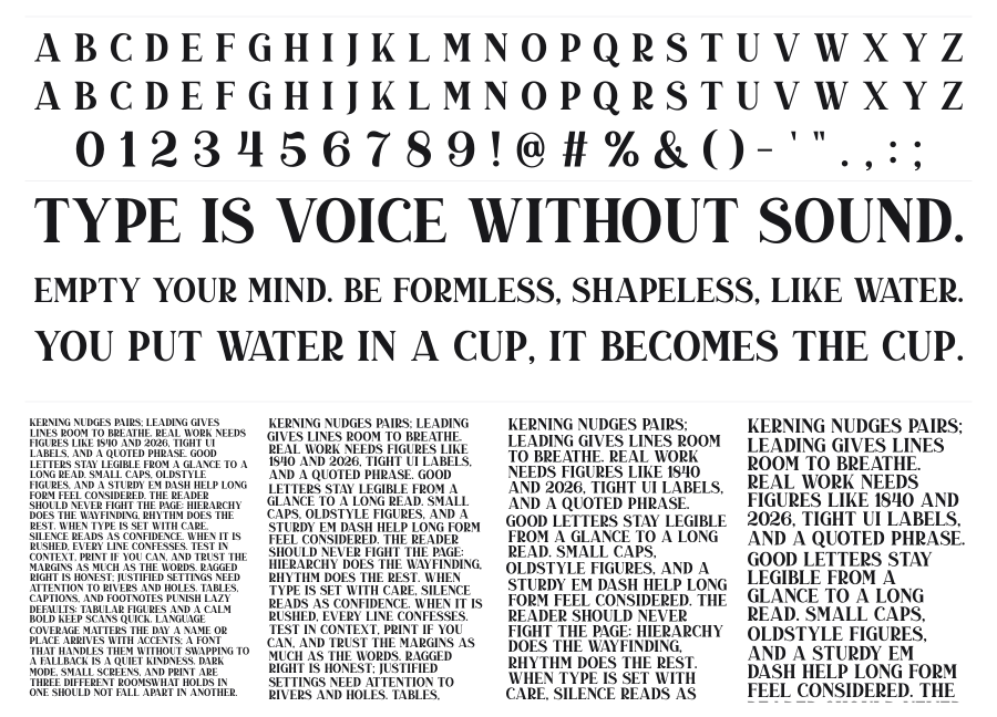 Duarose Serif specimen sheet