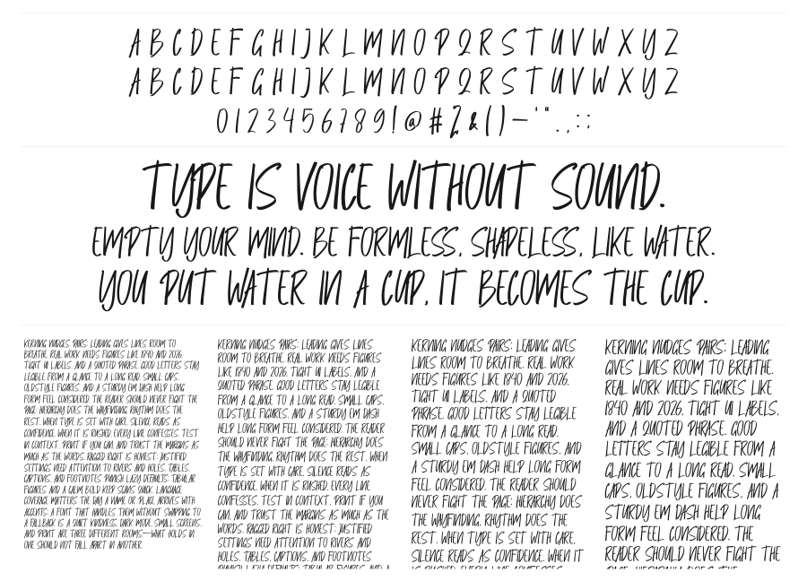 Qarely specimen sheet