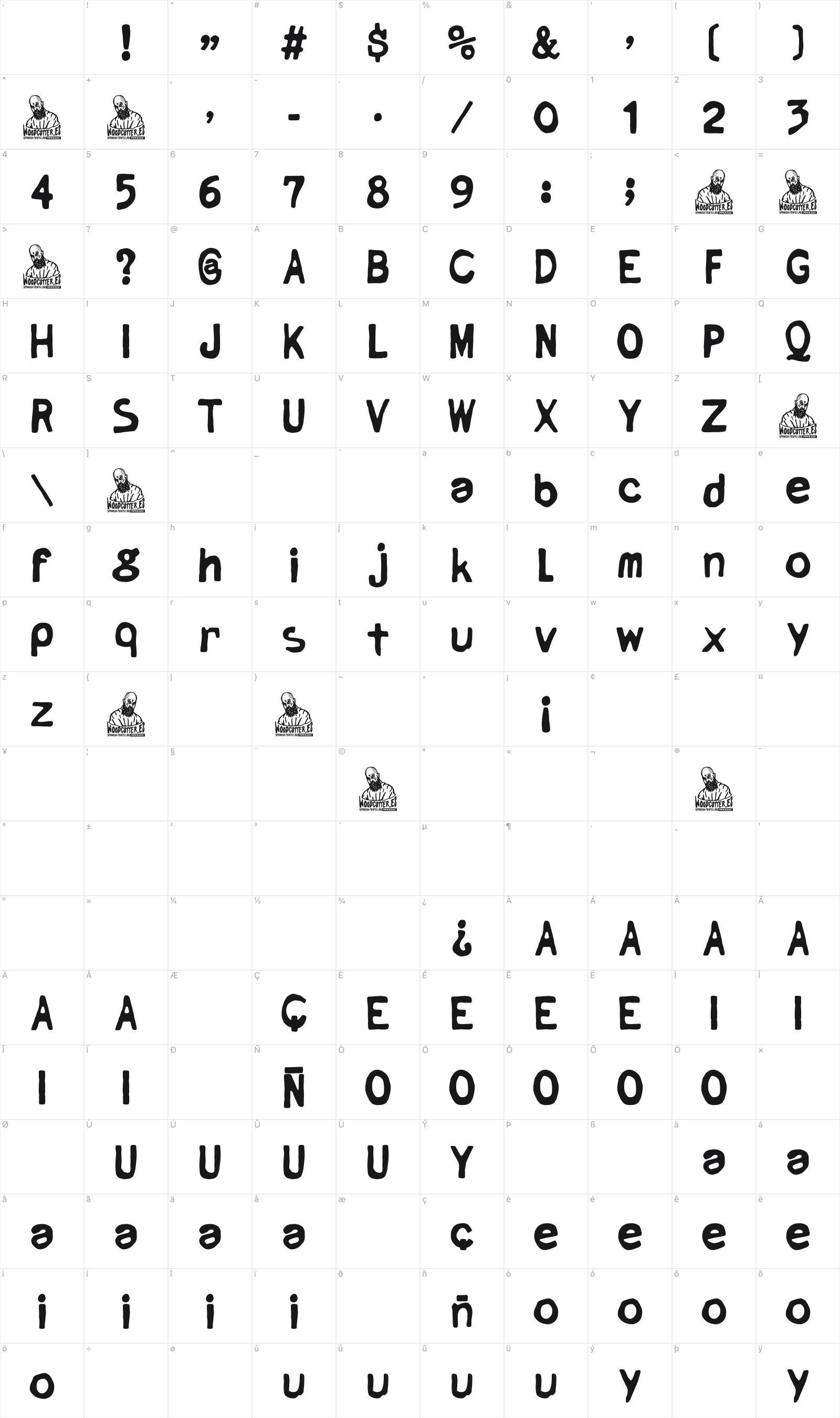 Escritor de Basura glyph table