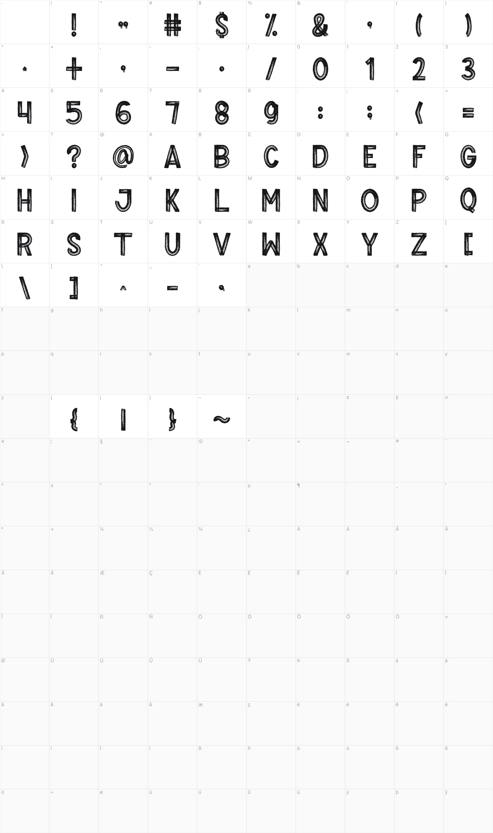 Proud glyph table