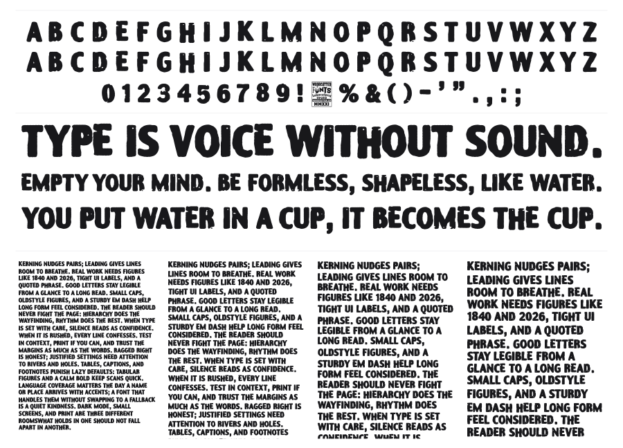 Jennie on the Block specimen sheet