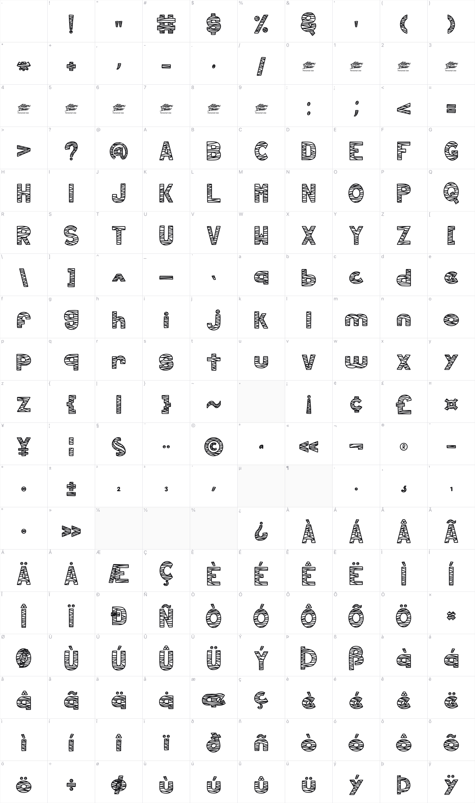 Hollow Mummy glyph table