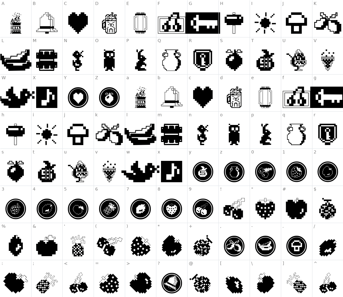 Character set for Fontalicious Thingbats