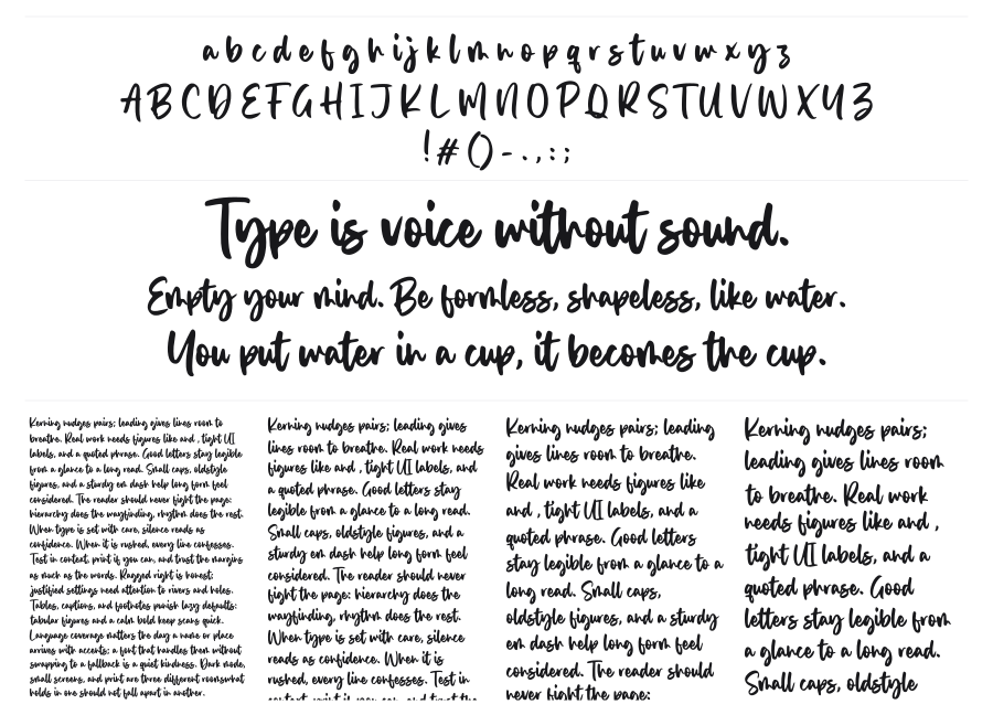 Balmind specimen sheet