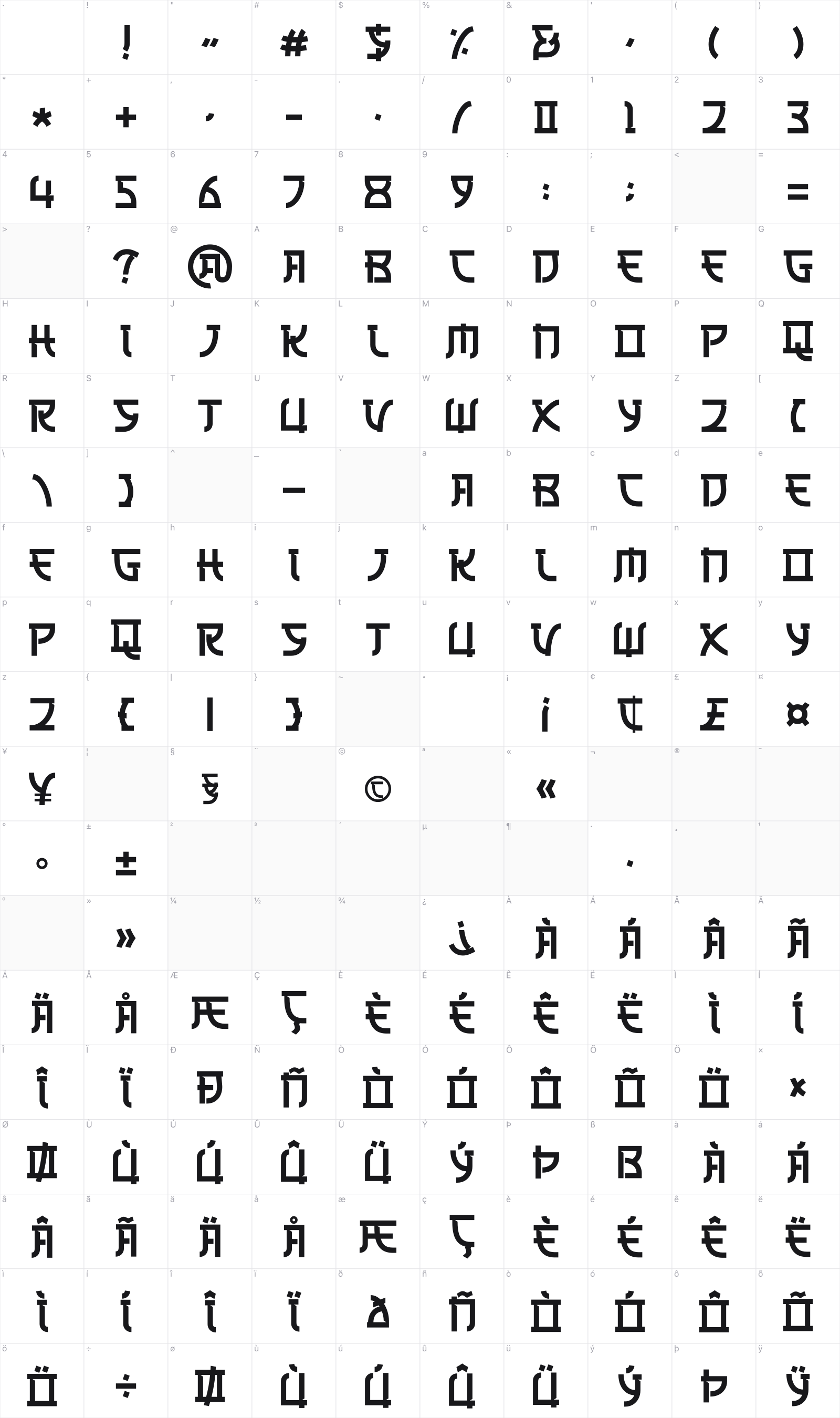 Japan Rich glyph table