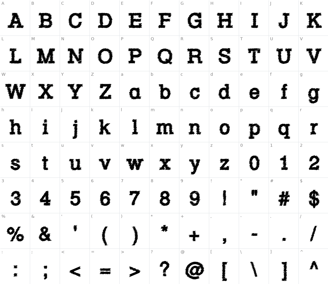 Character set for Rowdy Typemachine