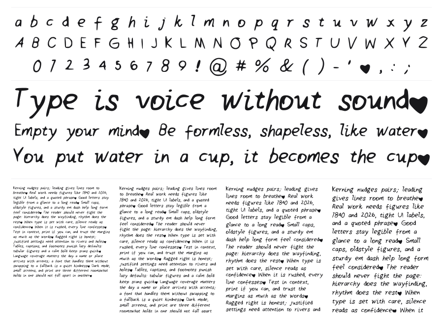 Sweet Honey specimen sheet