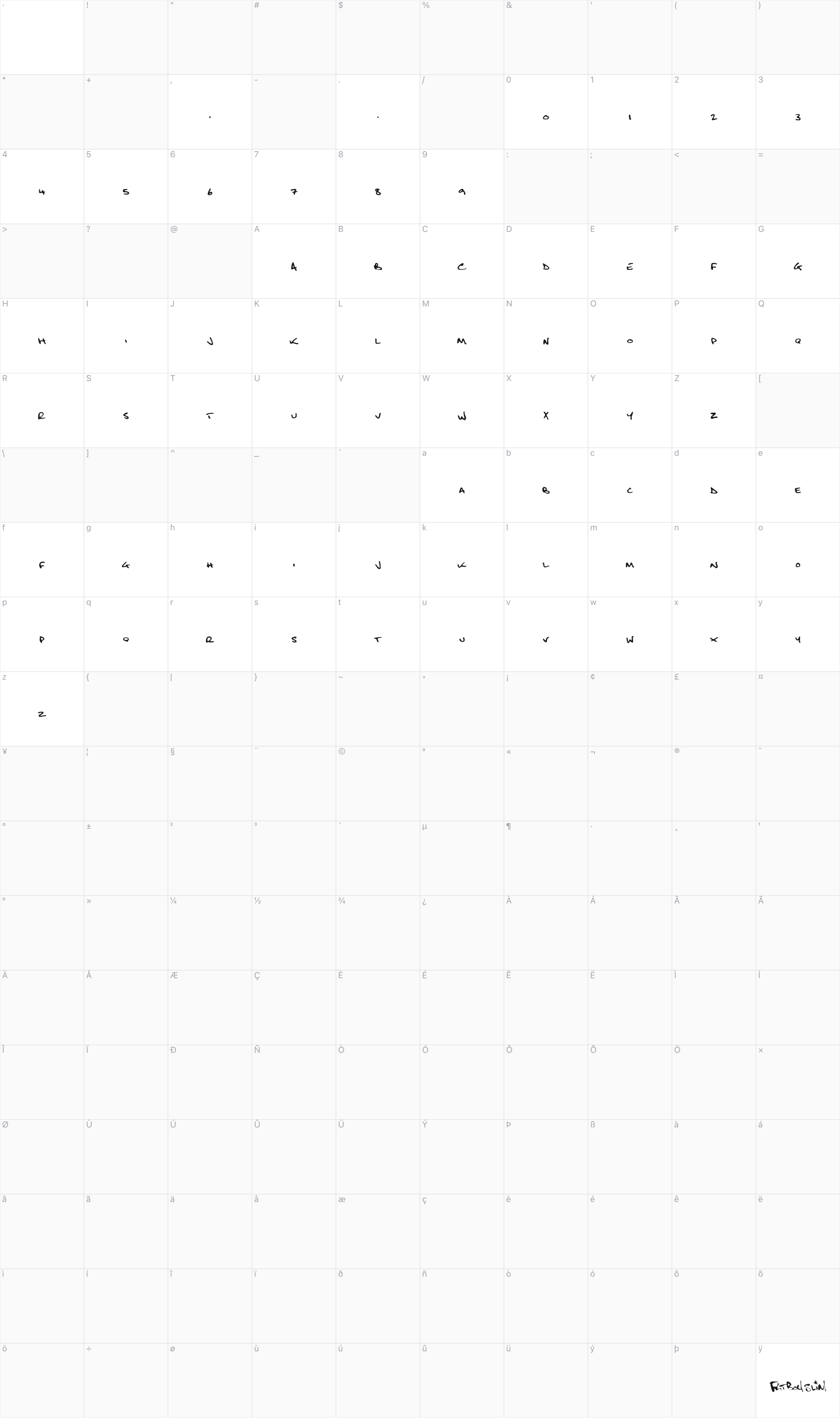 Fatboy Slim glyph table