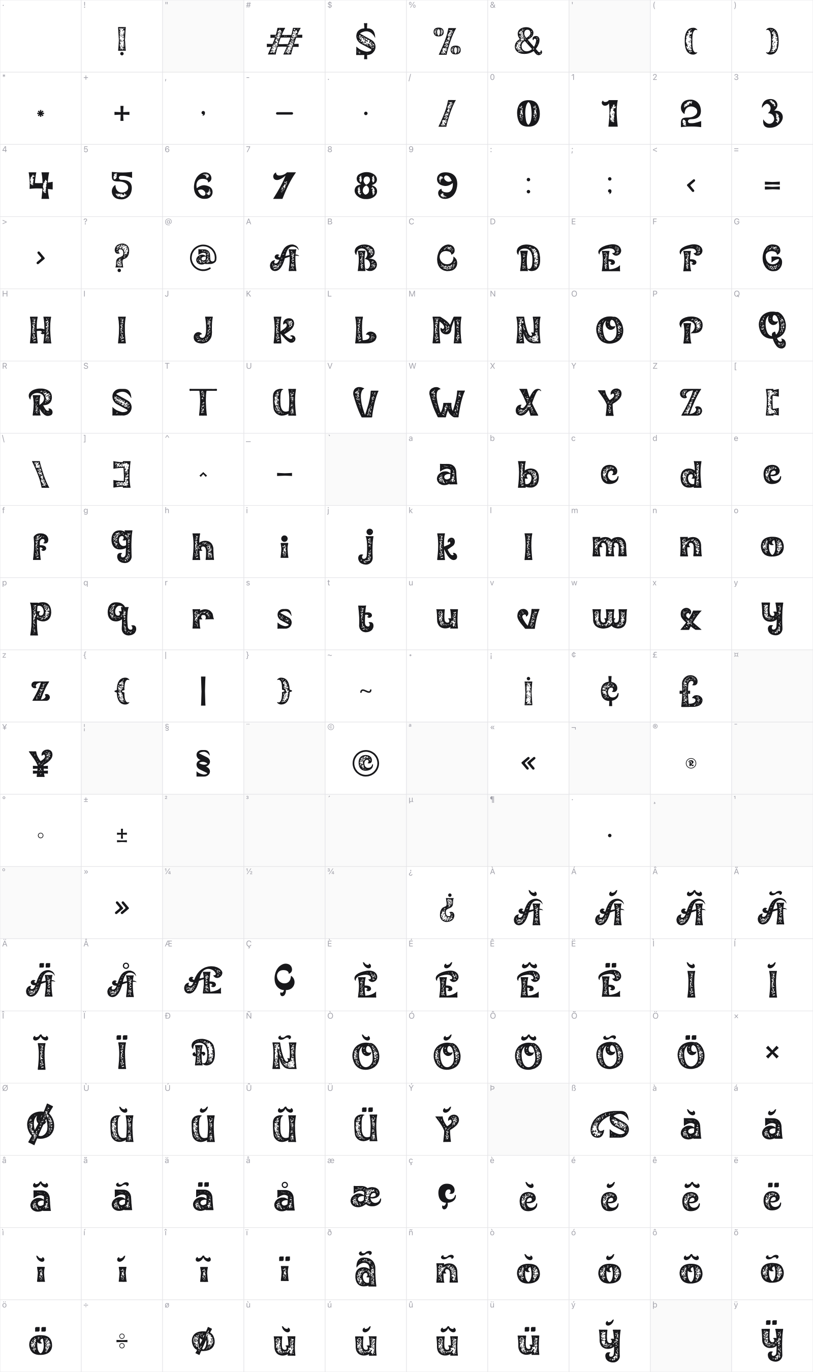 Elastic Heart glyph table