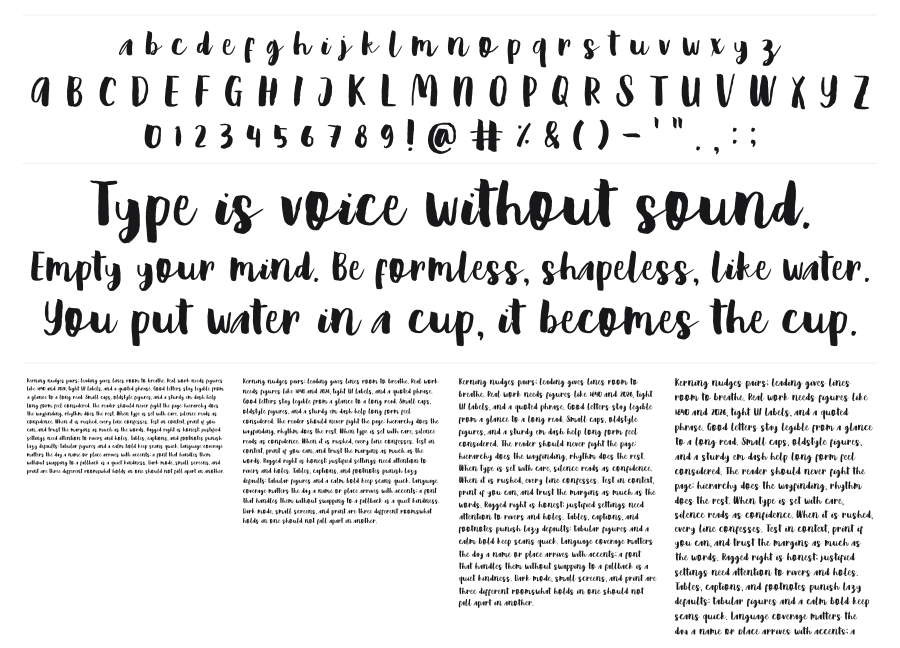 Reckless Brush specimen sheet