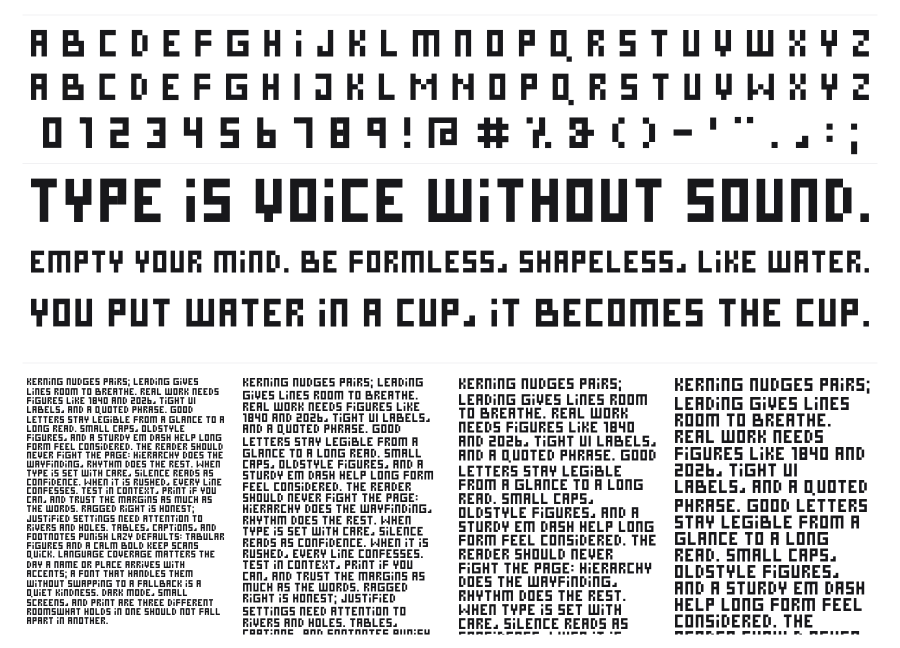 Pixies specimen sheet