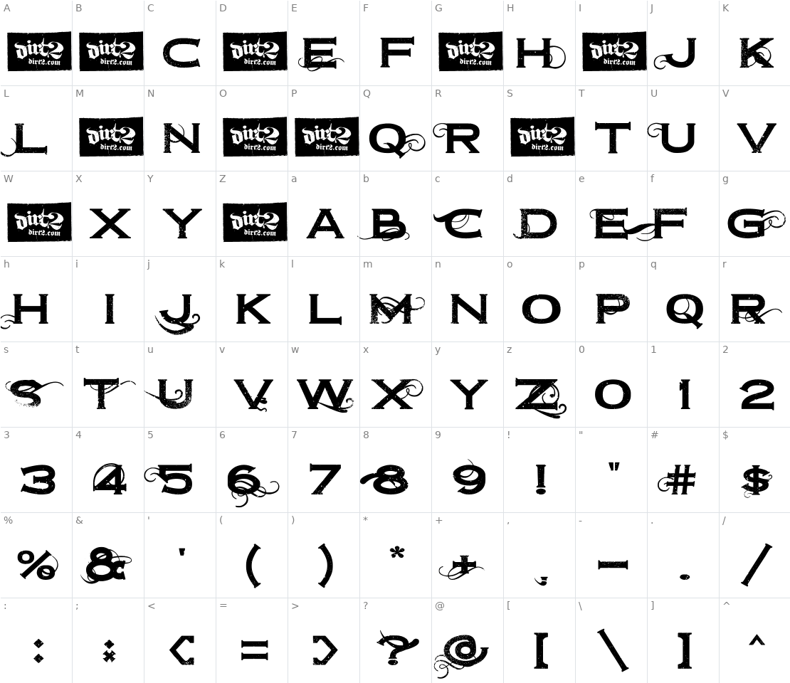 Character set for Dirt2 Copperbolt