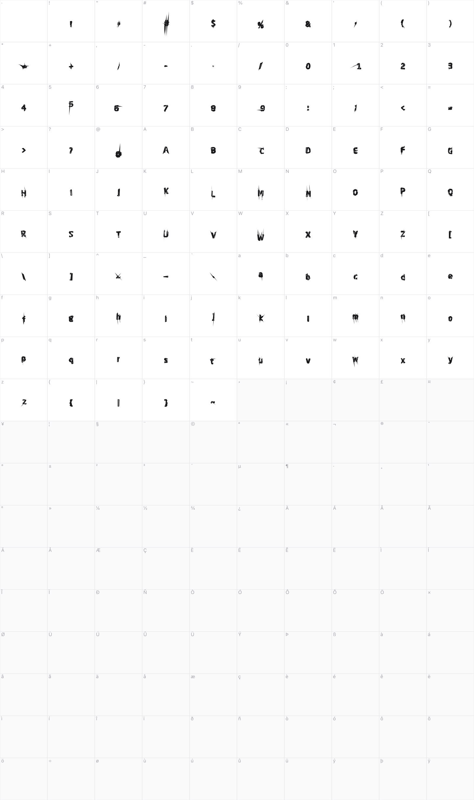 Ghost Everywhere glyph table