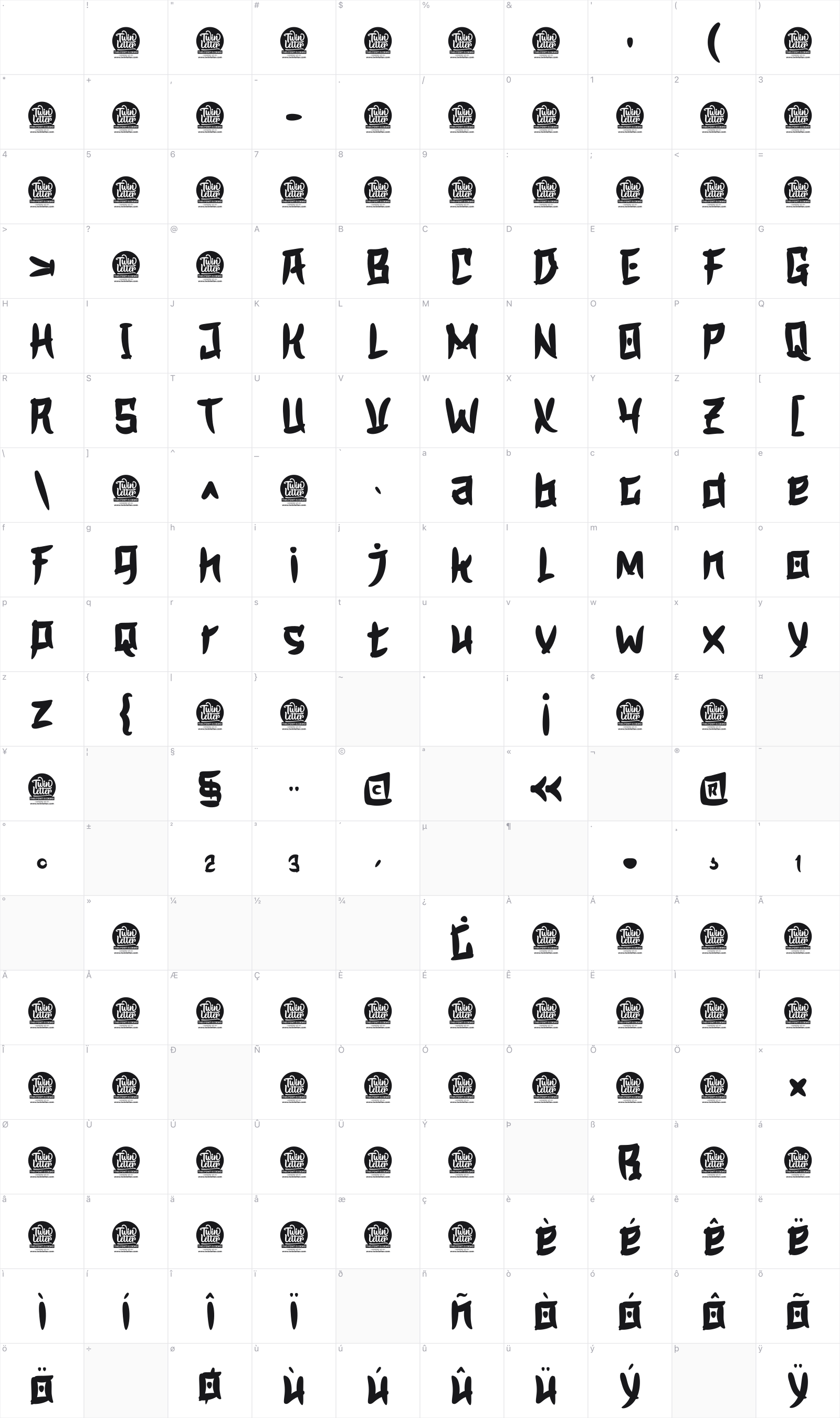 Revoka glyph table