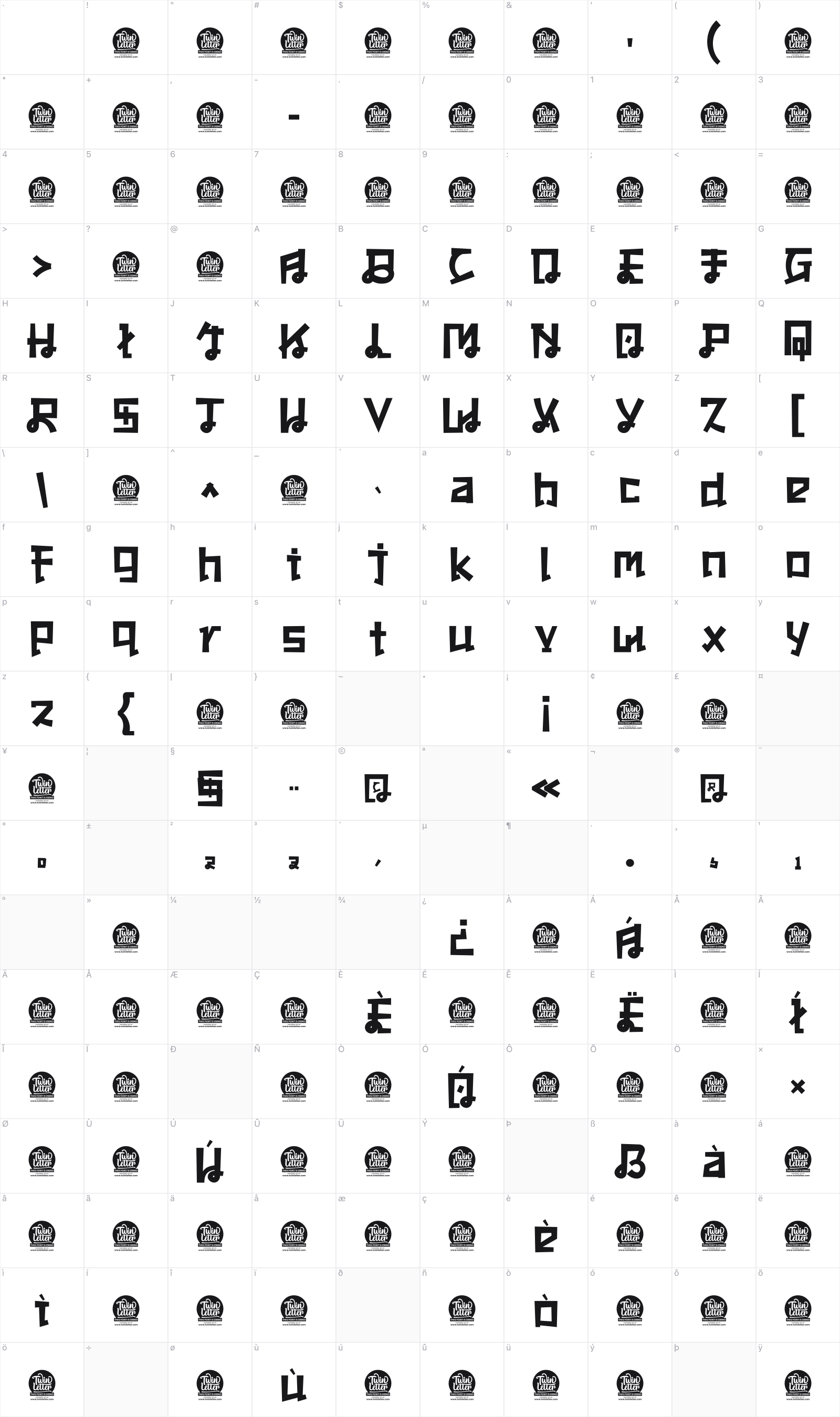 Qoroshi glyph table
