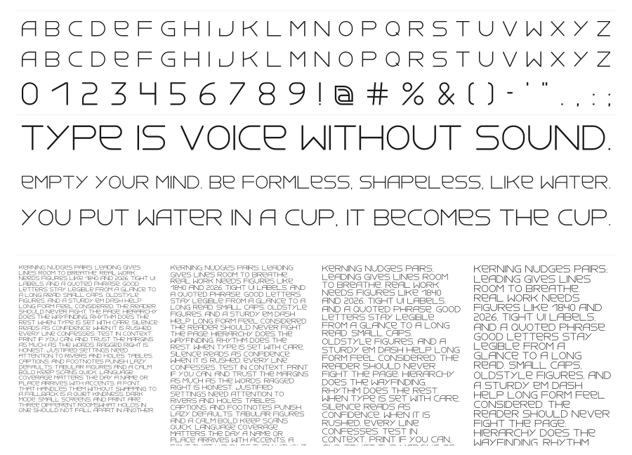 Sungat specimen sheet